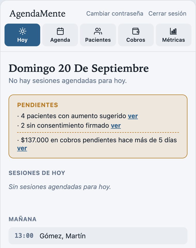 Pantalla Hoy en el celular (datos de ejemplo)